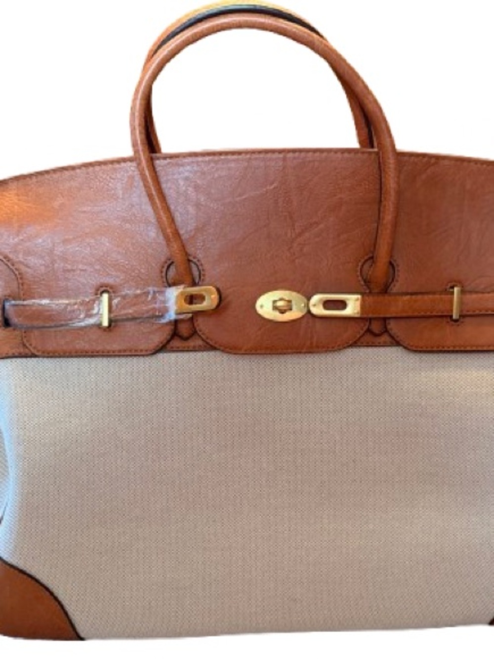 Classic Two-Tone Tan and Cream Weekend Tote Bag